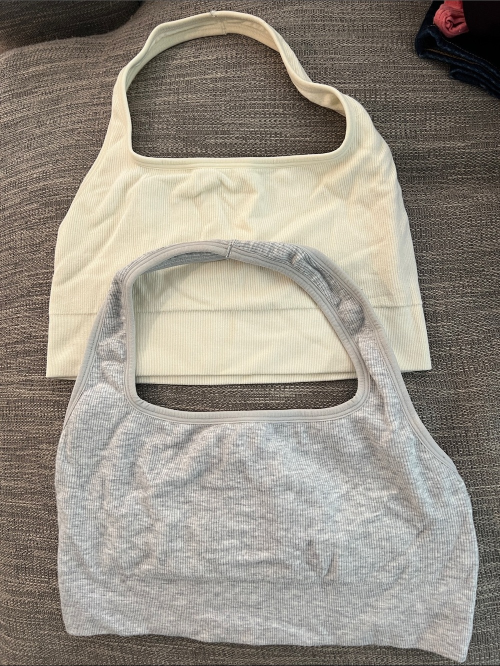 Fabletics Ribbed Halter Bralette - Cream & Light Gray